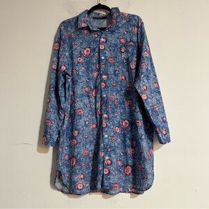 Lauren Ralph Lauren Blue Red Floral Printed Nightgown Sleep Shirt Size XL
